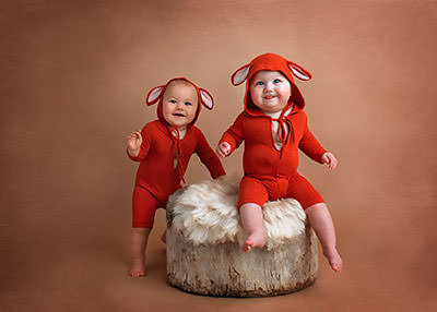 Twins in fox outfits Austin Portrait Photography